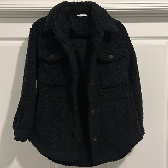 Teddy Sherpa Shacket Jacket Black Size Small - Picture 1 of 6